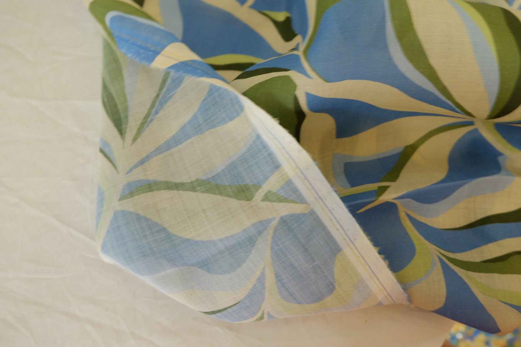 Blue Green Leafy Tencel Linen Fabric – 3.3 yd