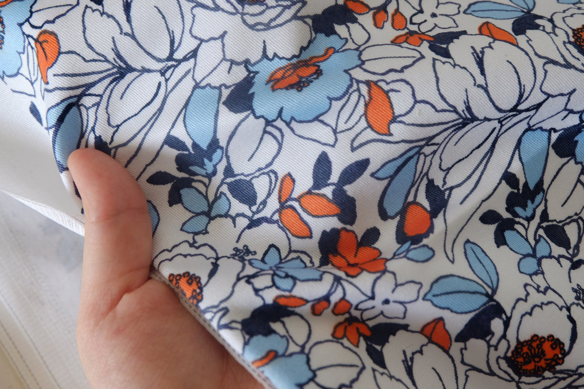 Blue & Orange Floral Cotton Denim – 2.2 yd