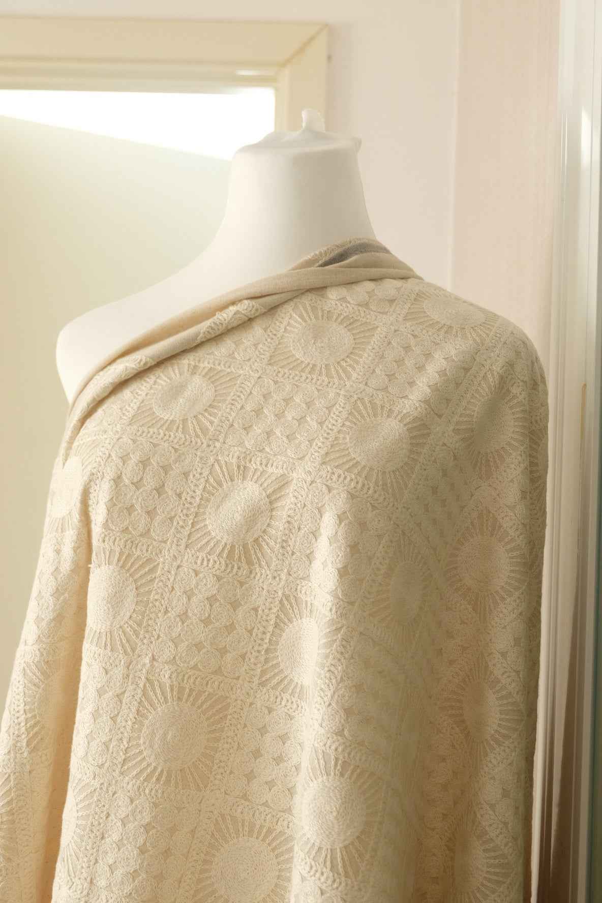 Ivory Embroidered Linen Cotton Fabric, Sold by the yard