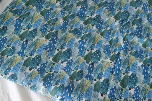 Blue Green Botanical Cotton Sateen Fabric – 1.6 yd