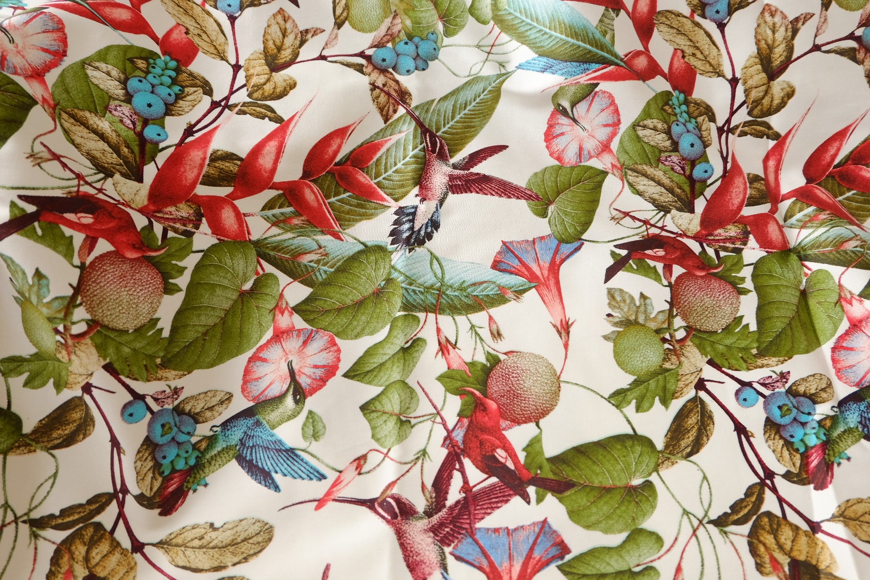 Tropical Bird & Botanical Cotton Sateen Fabric – Crisp 60s Statement Print (3.28 yards)