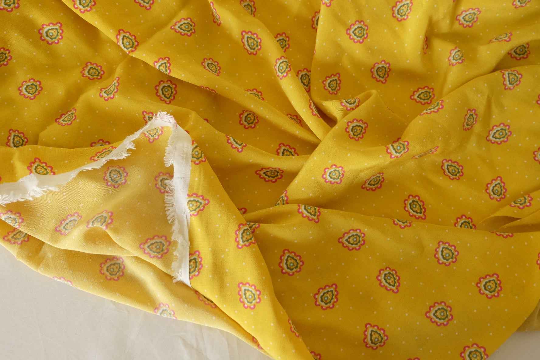 Mustard Paisley Plant-Based Rayon Fabric – 2.7 yd Piece