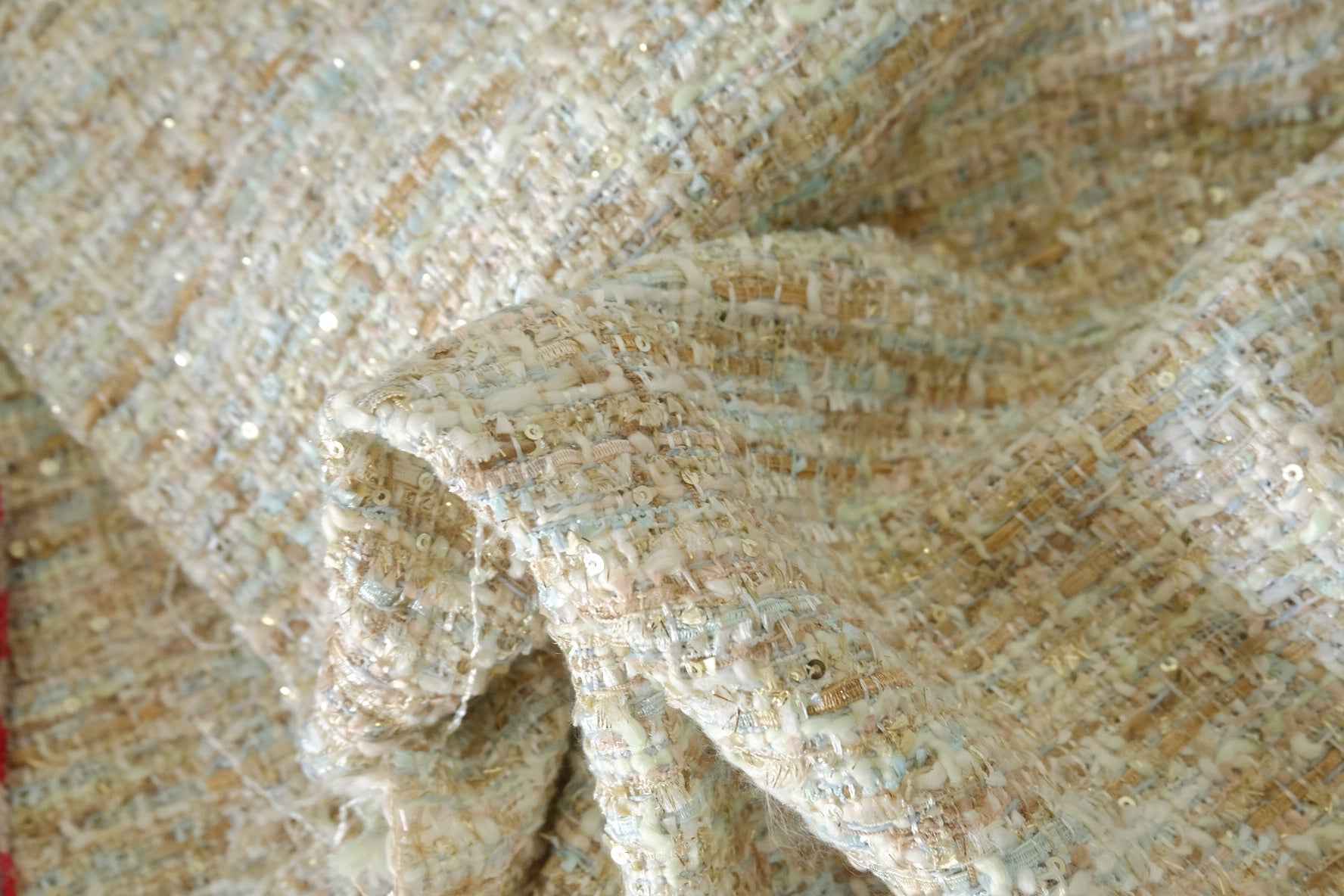 Bouclé Tweed Fabric – Soft Cream Textured Metallic Blend – 2.2 yd