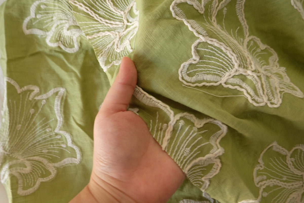 Olive Garden Dimensional Floral Embroidered Linen Cotton – 1.75 yd