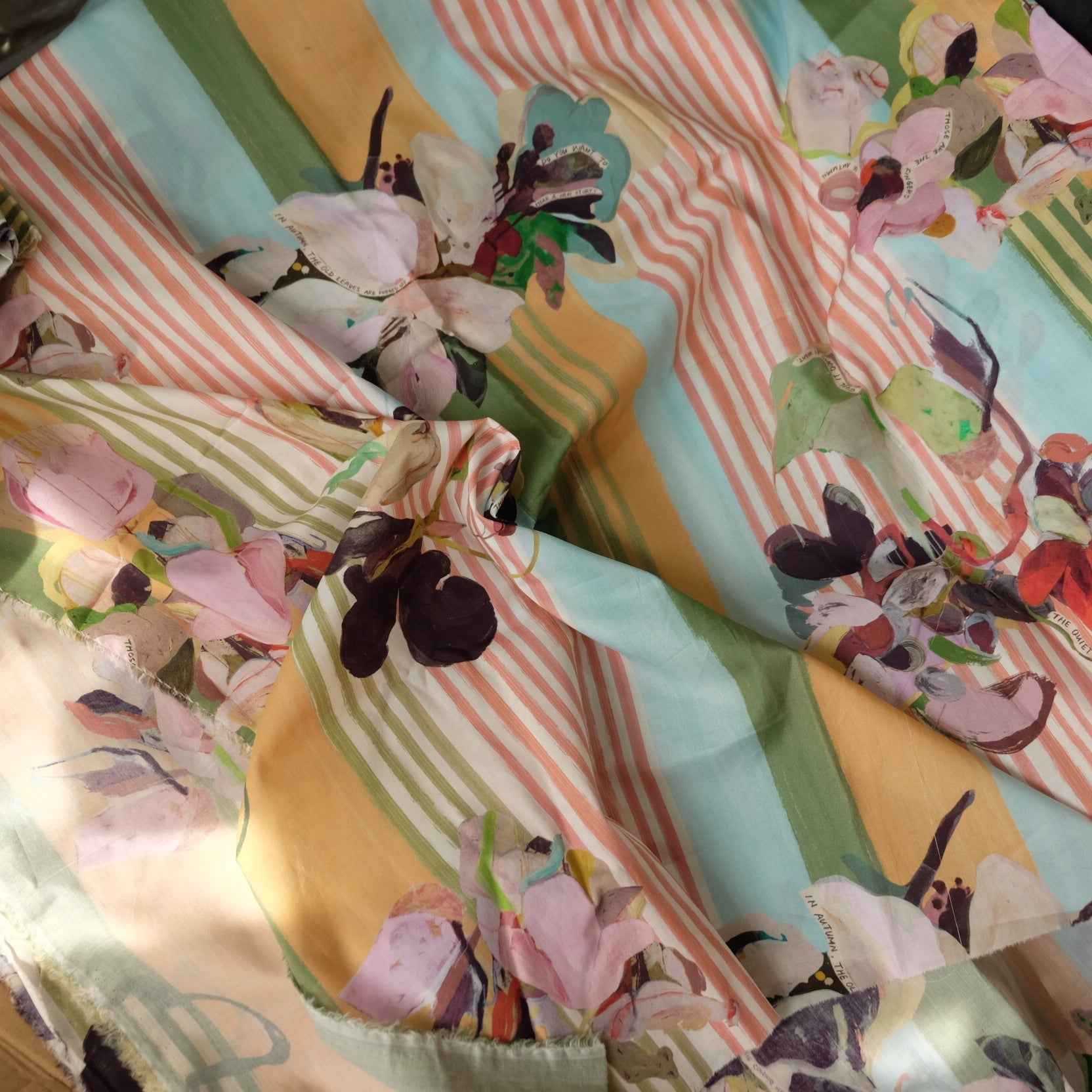 100s Cotton Shirting Fabric – Whimsical Floral Stripe Print (2.19 yd)