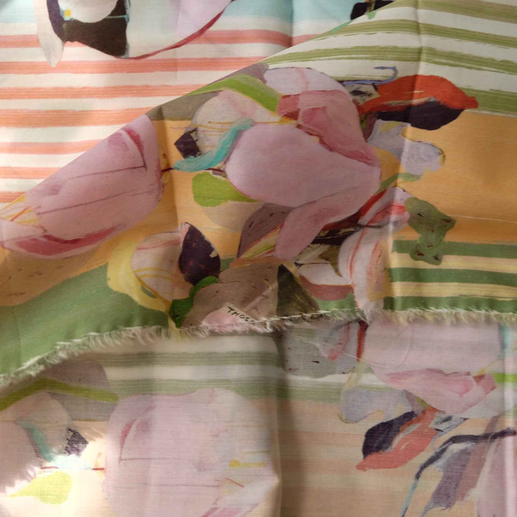 100s Cotton Shirting Fabric – Whimsical Floral Stripe Print (2.19 yd)