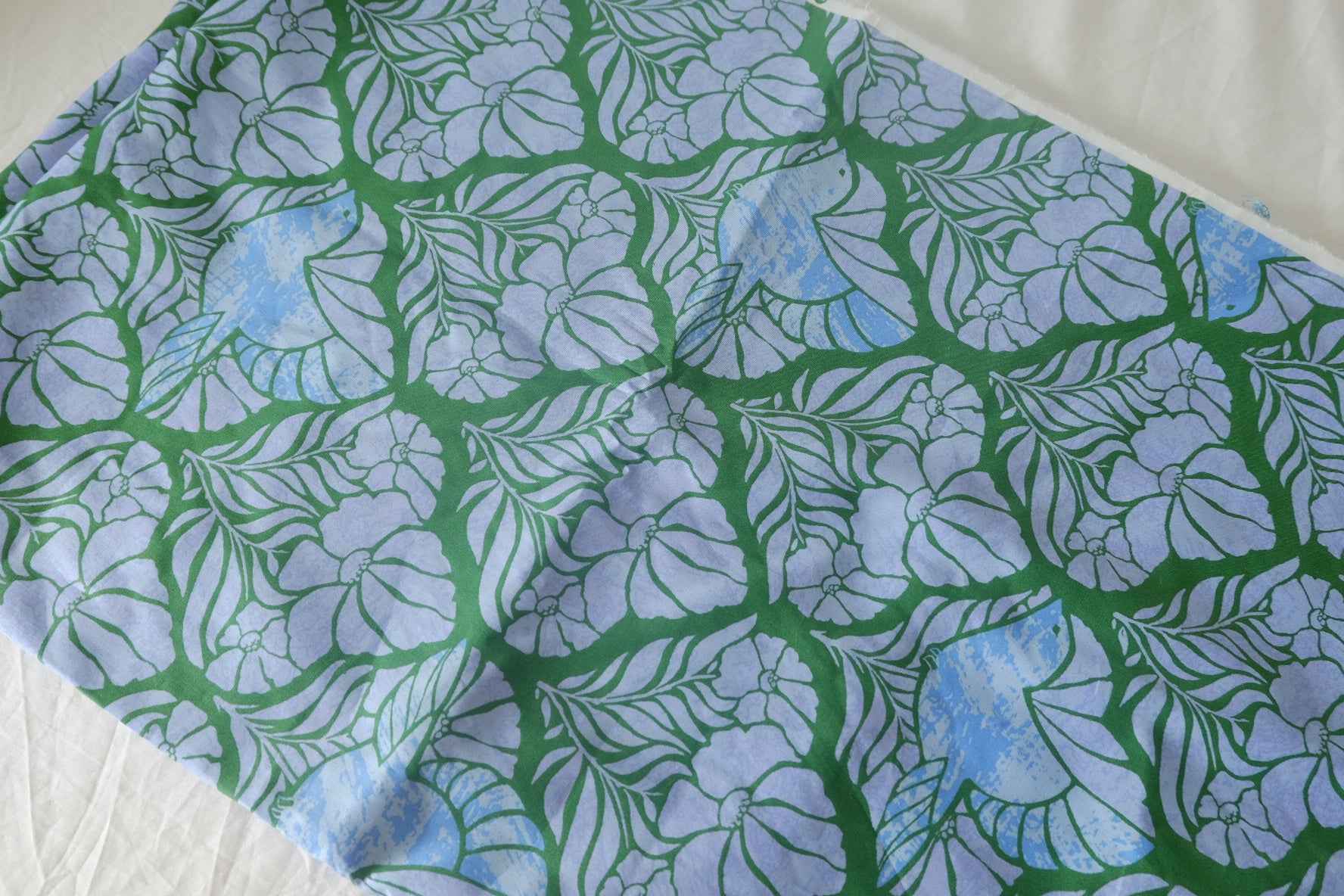 Blue Green Botanical Cotton Poplin Fabric – 3.3 Yards