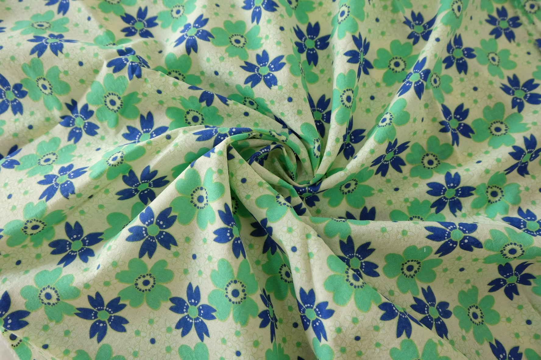 Cotton Poplin Fabric – Blue & Green Floral Print  1.64 yds