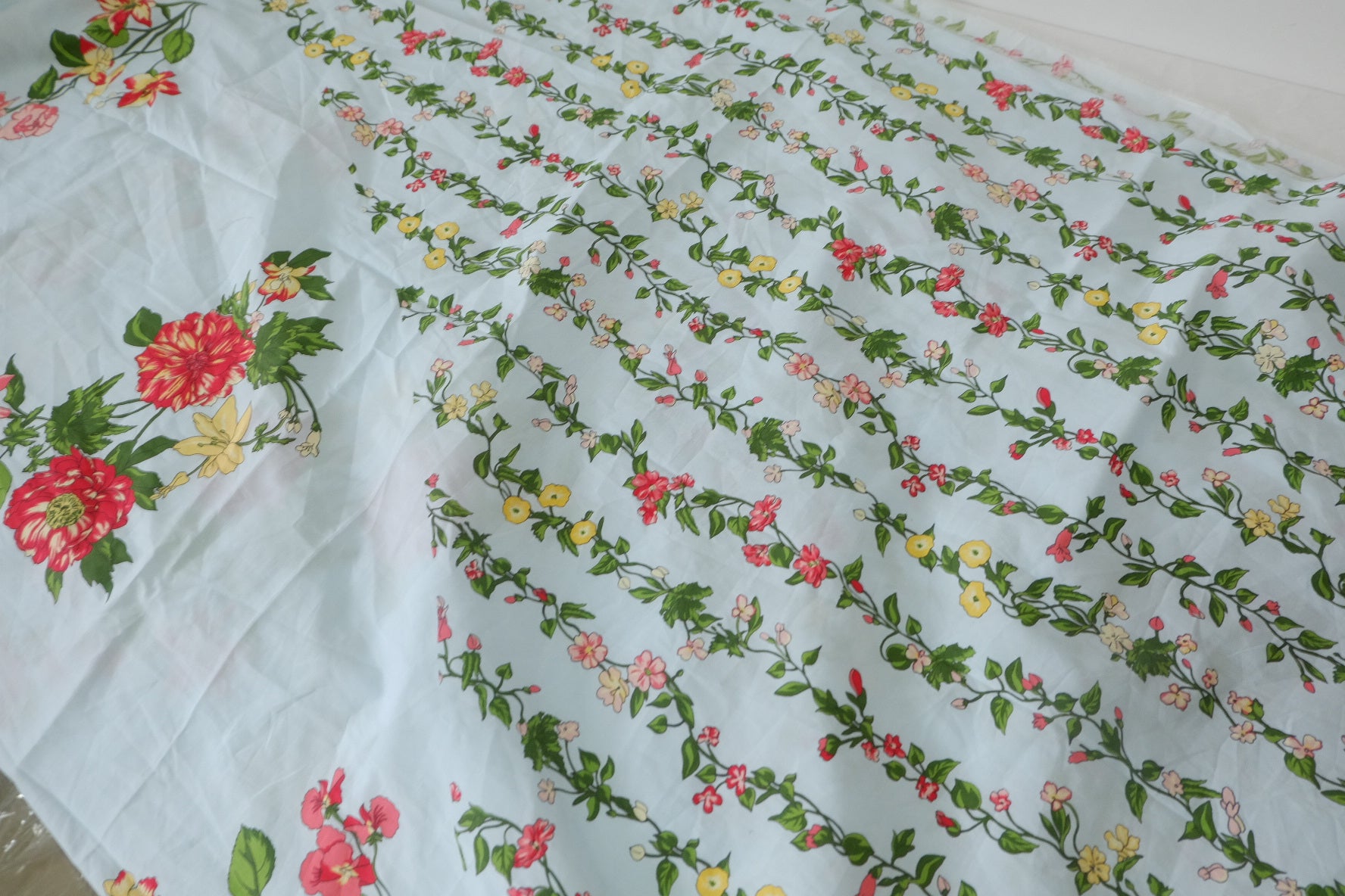 Floral Stripe Cotton Poplin Fabric - 2.2 yd