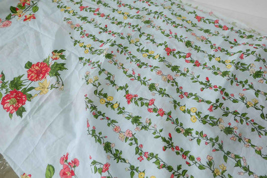 Floral Stripe Cotton Poplin Fabric - 2.2 yd