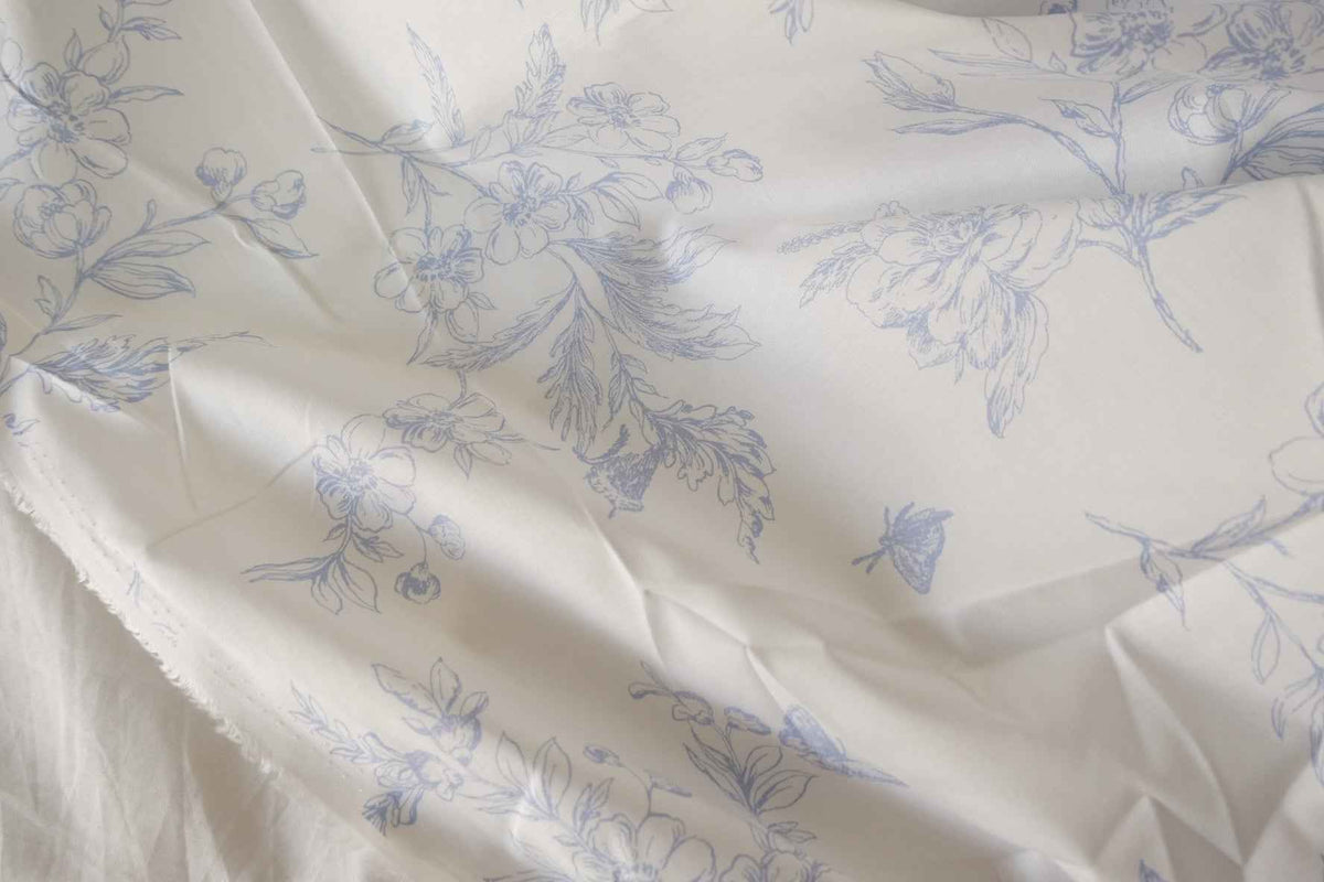 Blue Botanical Cotton Lawn Fabric – 3.3 yd