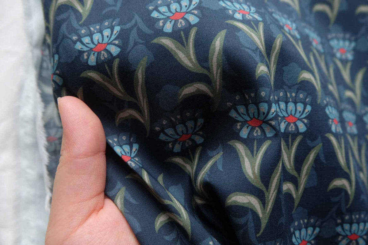 Midnight Blue Floral Cotton Lawn — 2.2 yd