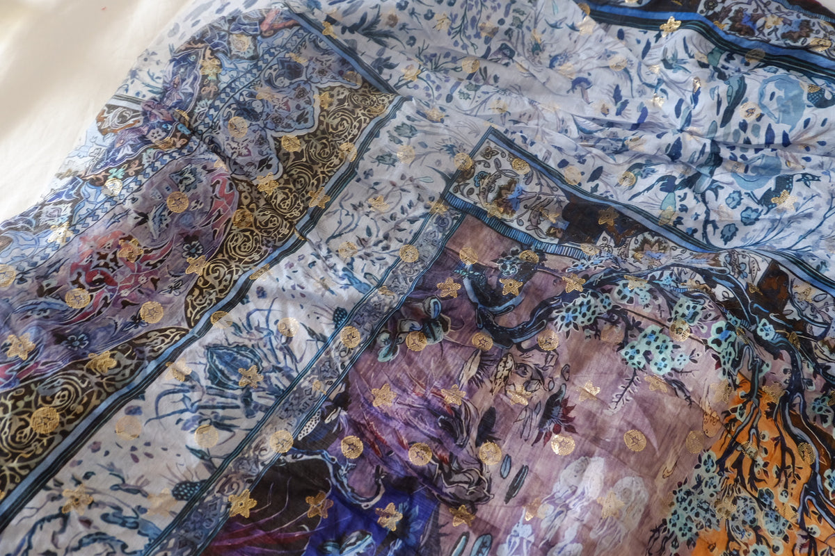 Blue Storybook Gold-Fleck Rayon – 2.8 yd