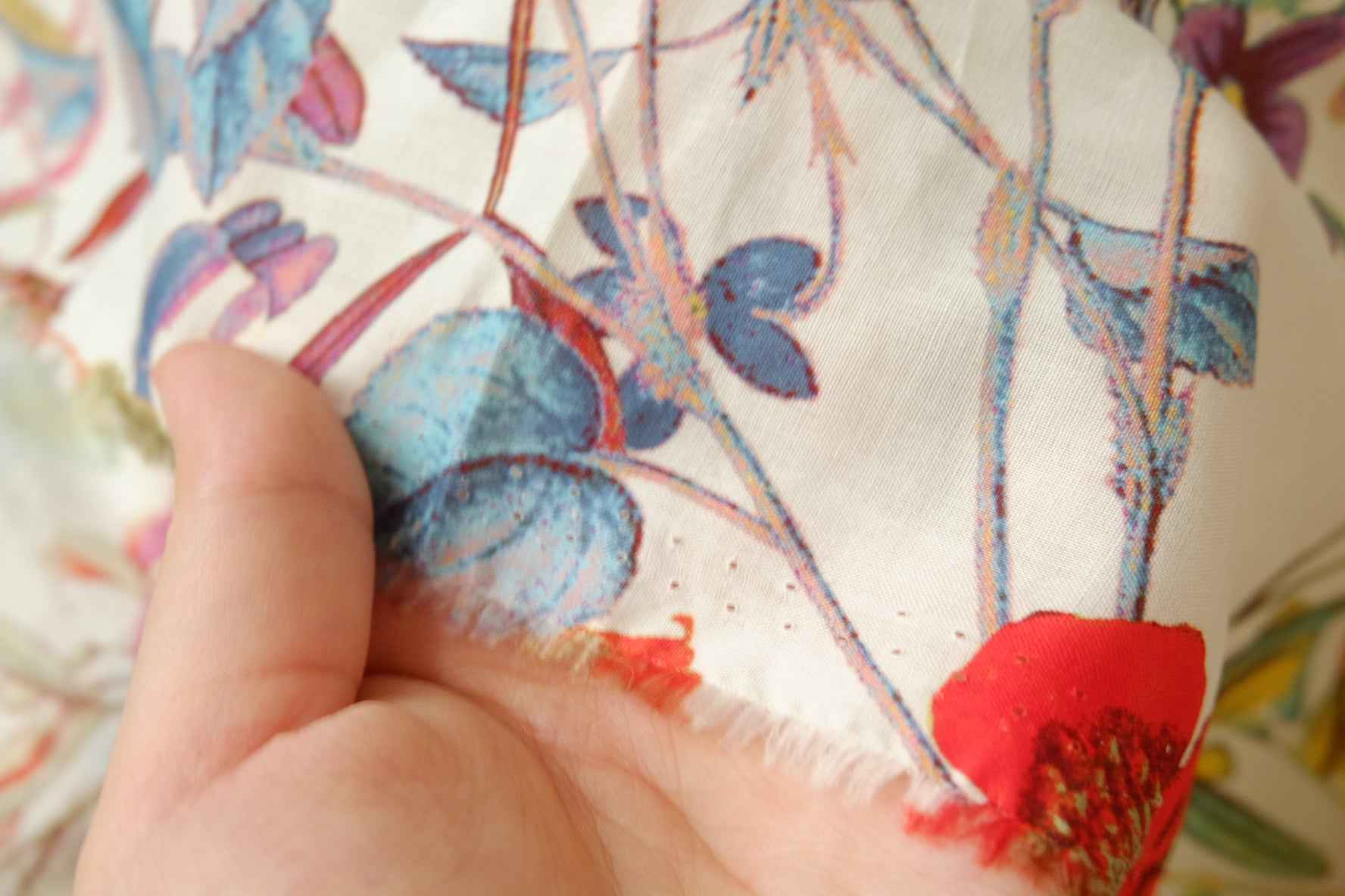 Botanical Floral Cotton Voile Fabric, Lightweight Summer Dress Fabric, 3.28 Yards