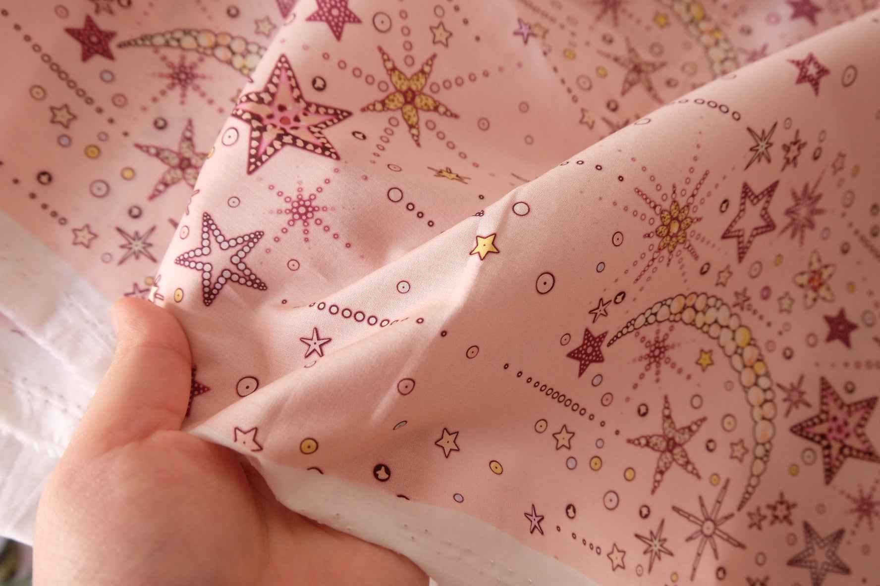 Pink Celestial Moon & Star Cotton Lawn Fabric – 3.2 yd