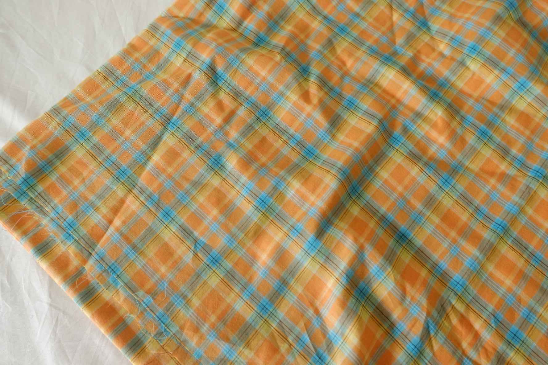 Orange & Blue Yarn-Dyed Plaid Cotton Fabric – 2.2 yd