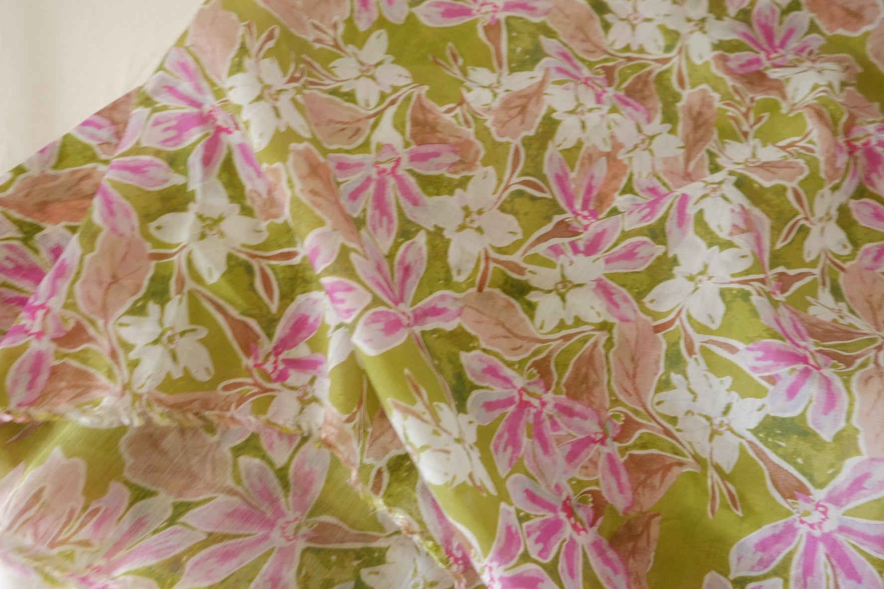 Olive Watercolor Floral Tencel Blend Fabric – Lightweight Drapey Print – 3.3 yd