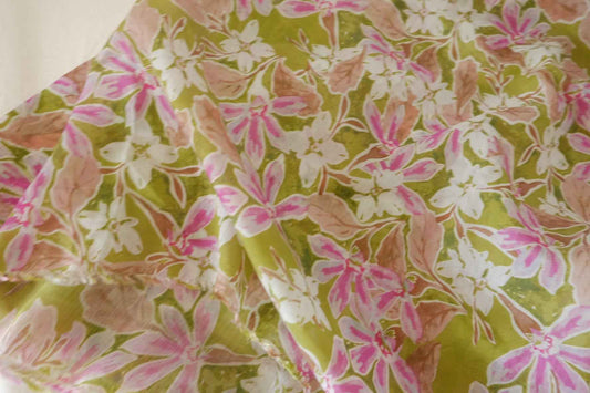 Olive Watercolor Floral Tencel Blend Fabric – Lightweight Drapey Print – 3.3 yd