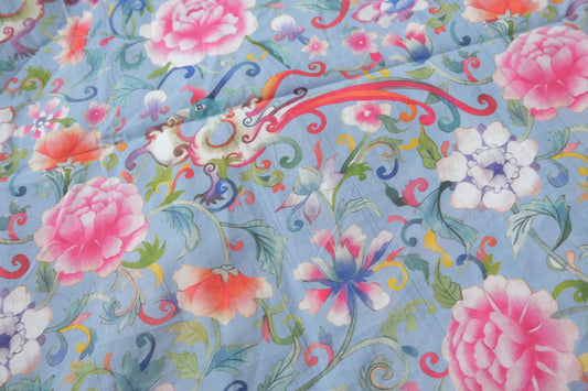 Fantasy Floral Bird Cotton Fabric – Soft 40s Summer Dress Fabric (2.19 yards)