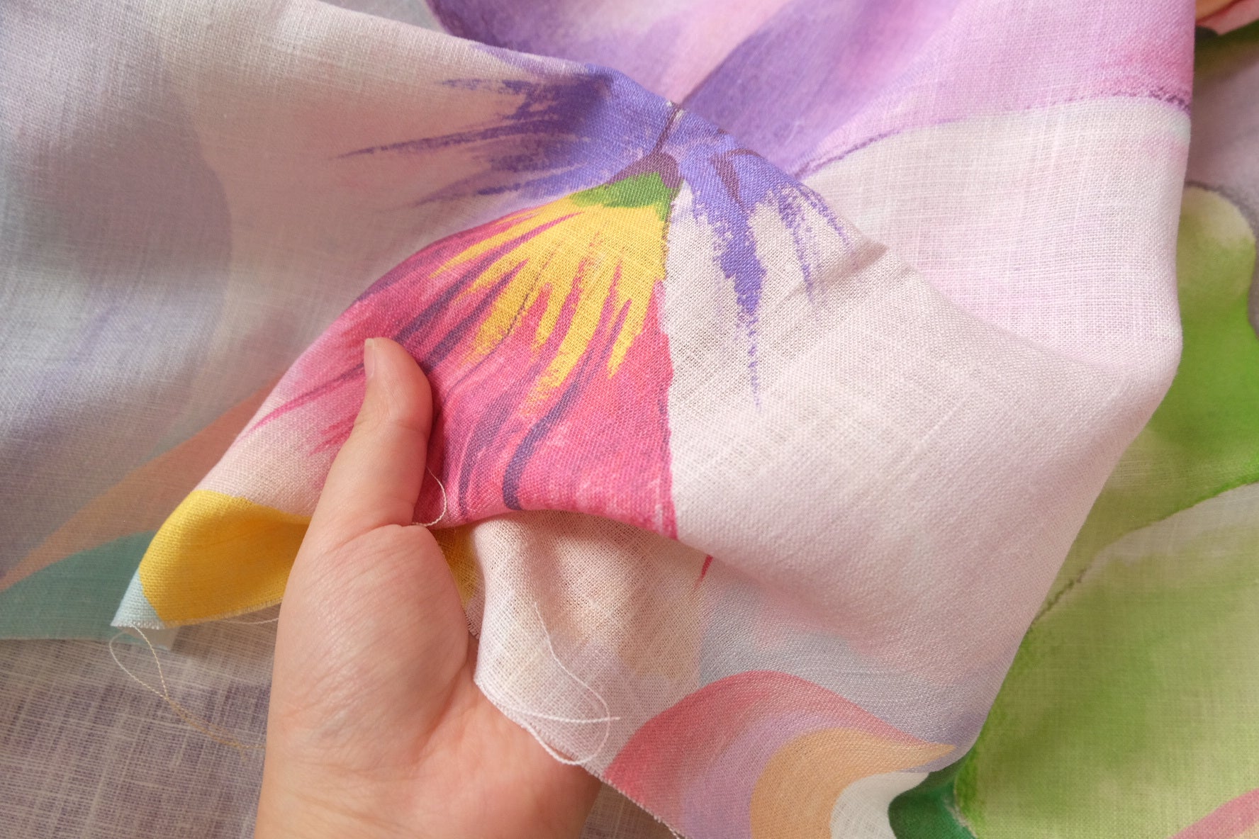 Watercolor Floral Linen Designer Deadstock Fabric — 3.28 yd
