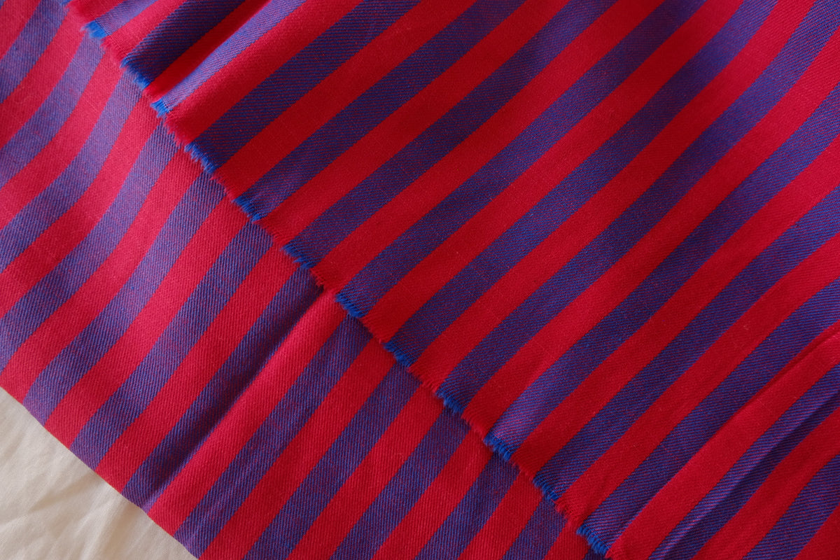 Retro Red & Cobalt Blue Striped Cotton Twill – 2.19 yd