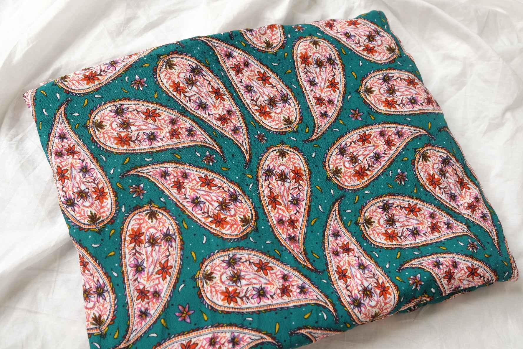 Teal Paisley Floral Textured Cupro Fabric,  1.86/2.2 Yards