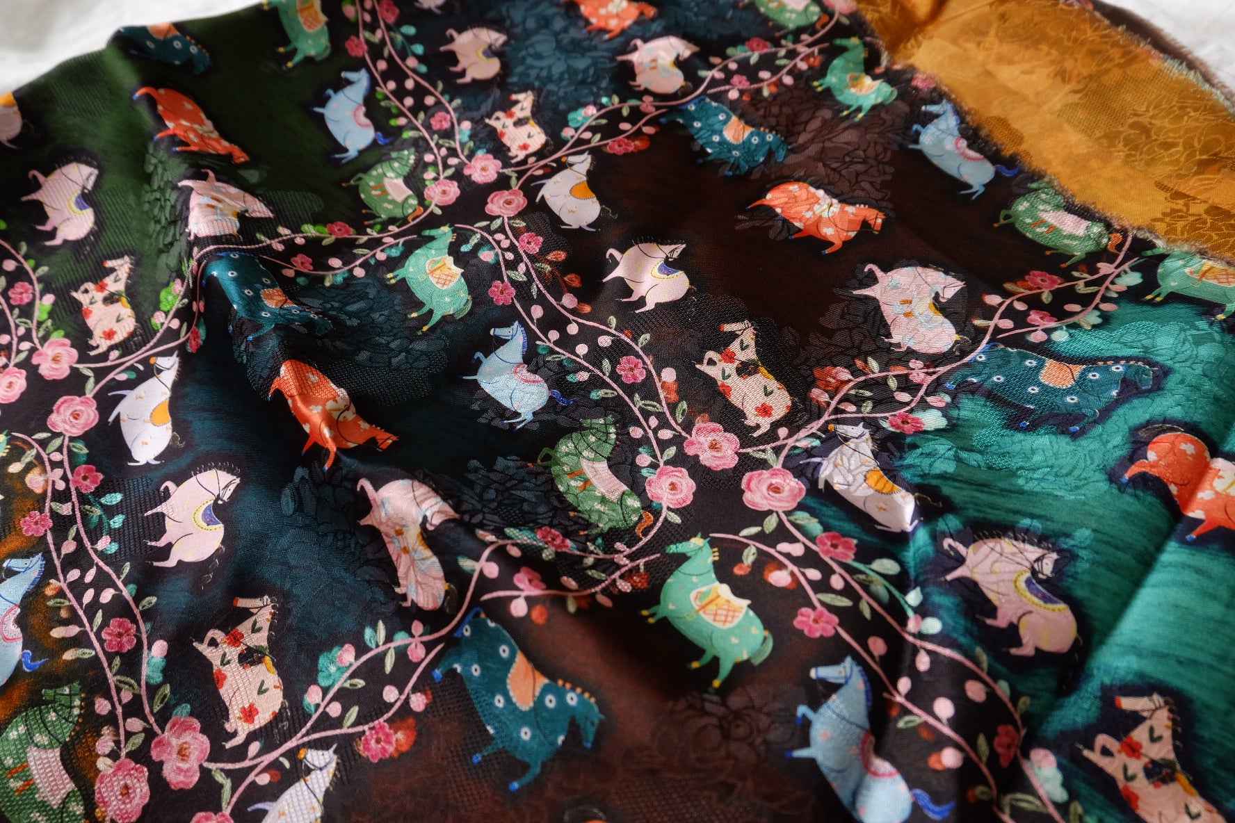 Jacquard Rayon Xiangyun-Style Horse Print Fabric - 1.64 yd