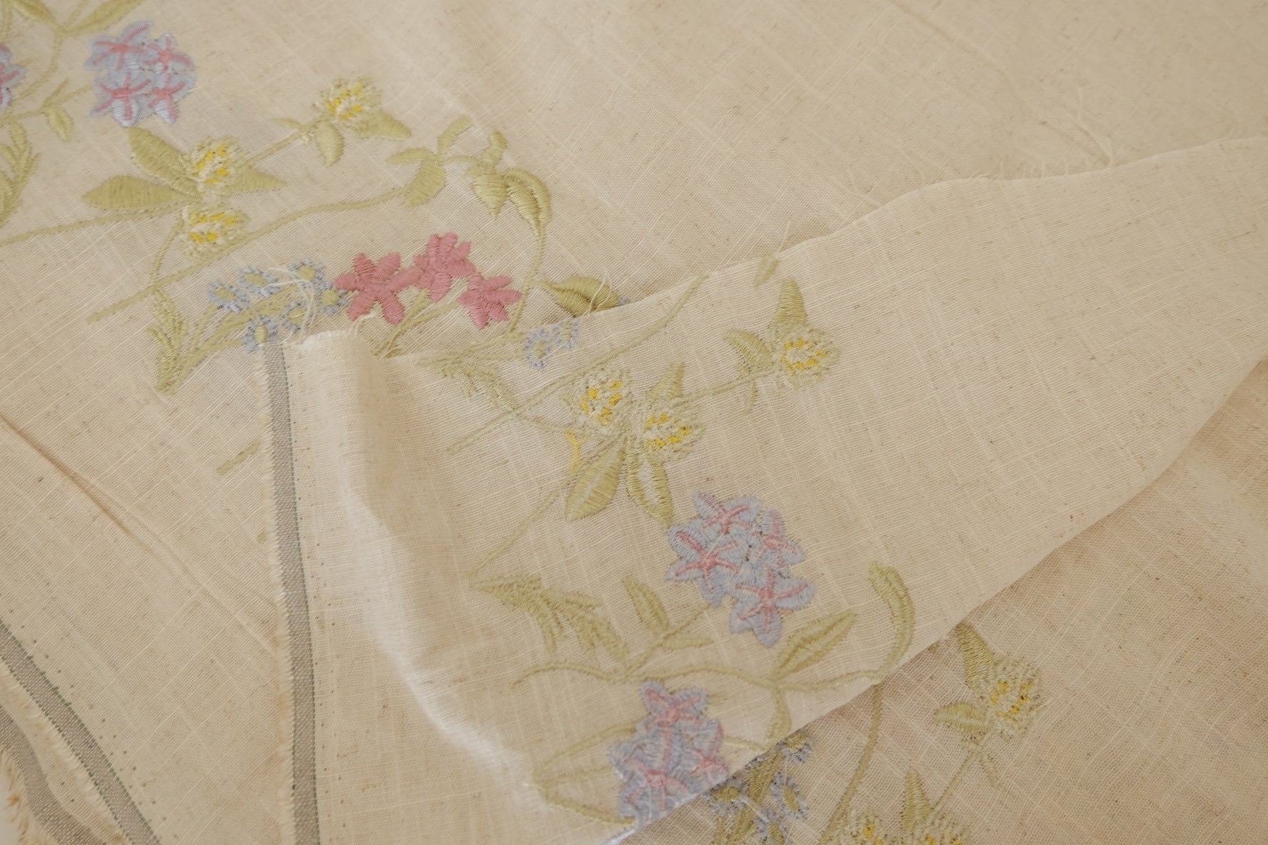 Floral Embroidery Cotton Linen Fabric – 2.2 yd