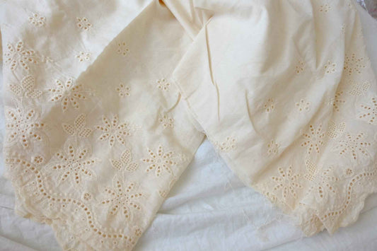 Natural Cotton Eyelet Embroidery Border Fabric — 2.95 yd
