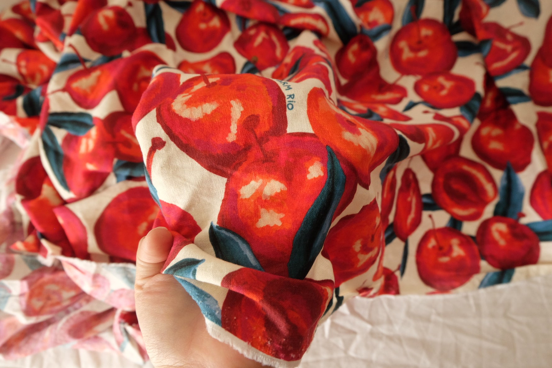 Farm Rio Style Cherry Print Linen Cotton Fabric - 2.4 yd