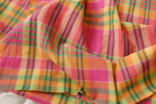 Vietnamese-Inspired Plaid Washed Linen Cotton Fabric, Textured Summer Check, 2.19 Yards