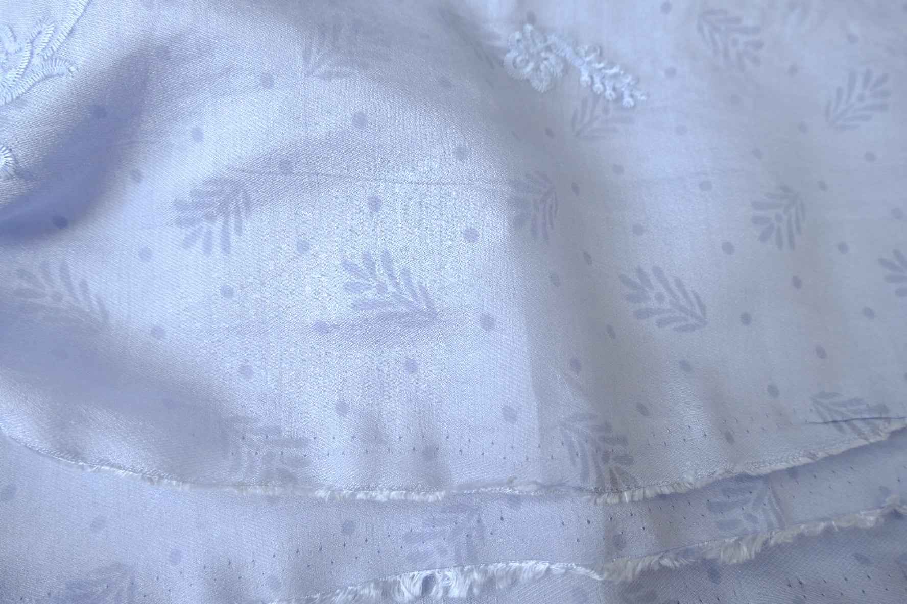 Textured Tencel Fabric with Delicate Embroidery, Soft Blue/Pink, 3.28 Yards