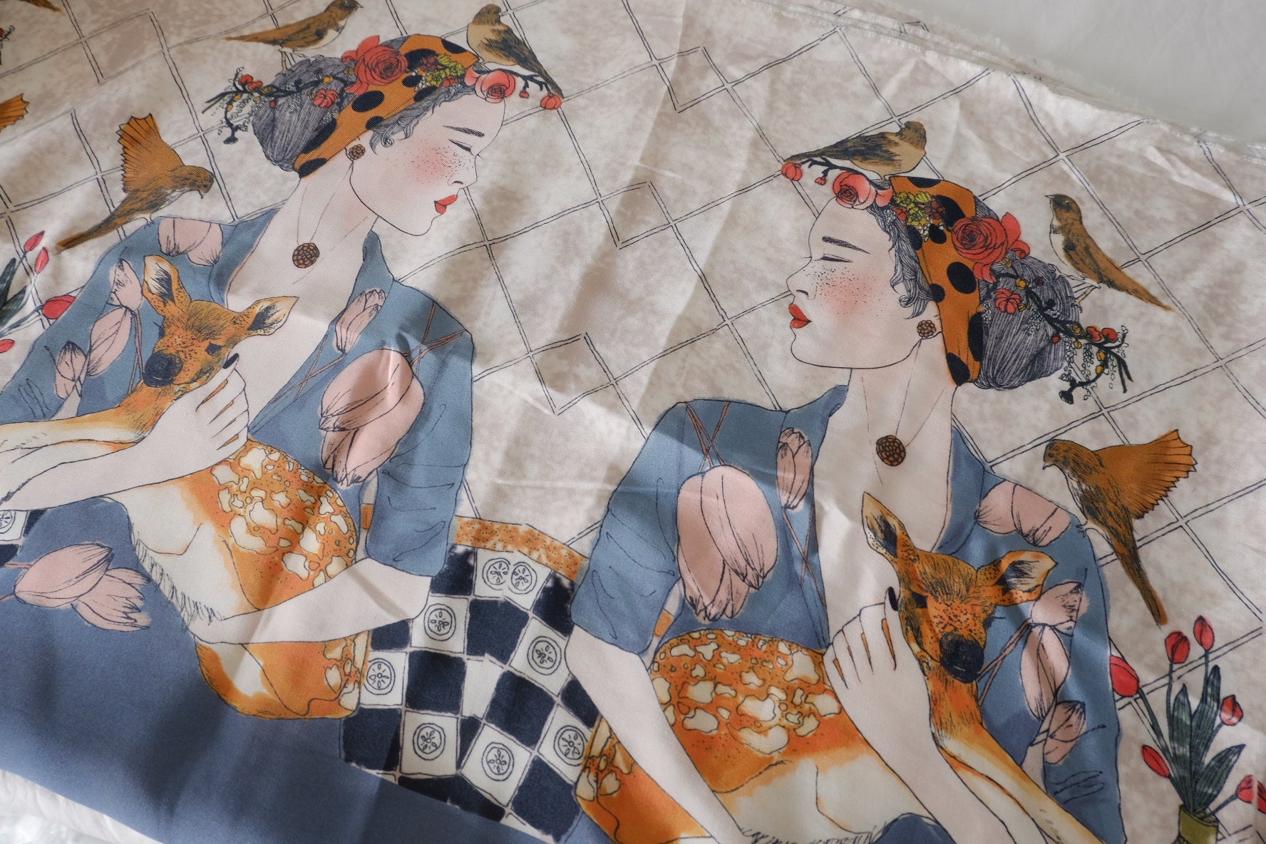 Frida & Deer Silk Cotton Satin Placement Fabric – 2 or 3 Panels