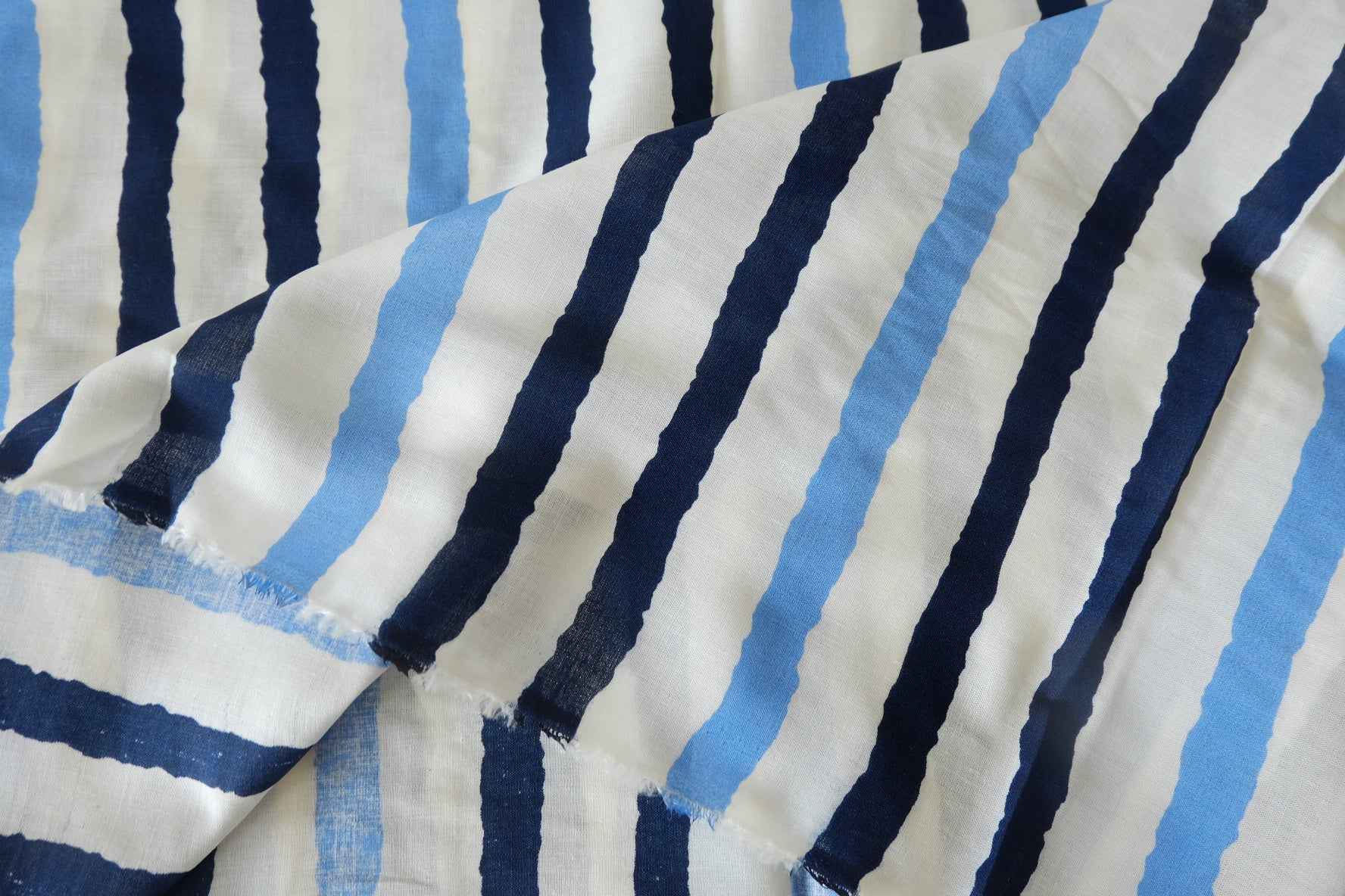 Painted Blue Stripe Pure Ramie Fabric, 2.19 Yards