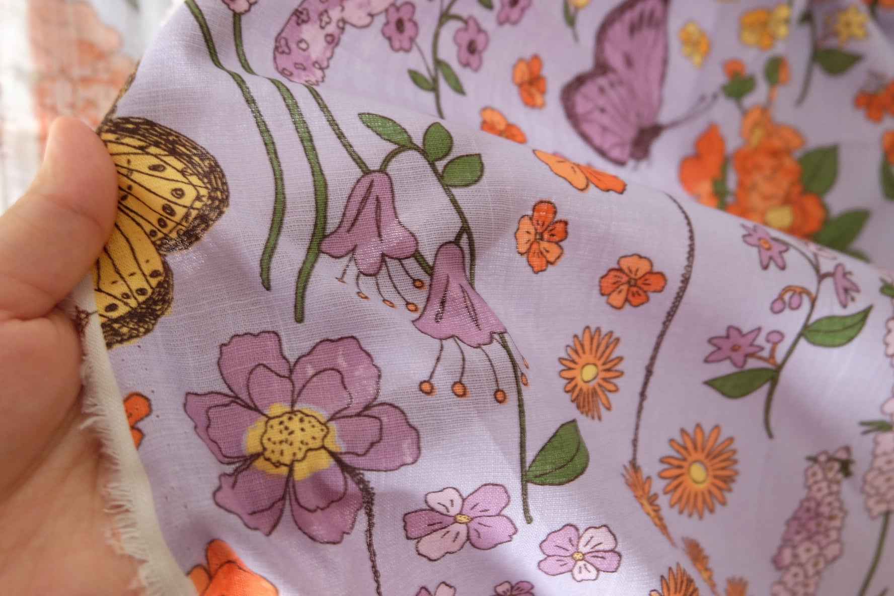Lavender Garden Butterfly Cotton Linen Fabric – 2.2 Yards