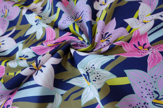 Navy Lily High-Density Cotton Poplin Fabric - 2.19 yd