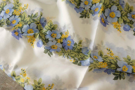 Blue Floral Cotton Silk Blend Fabric – 3.3 yd
