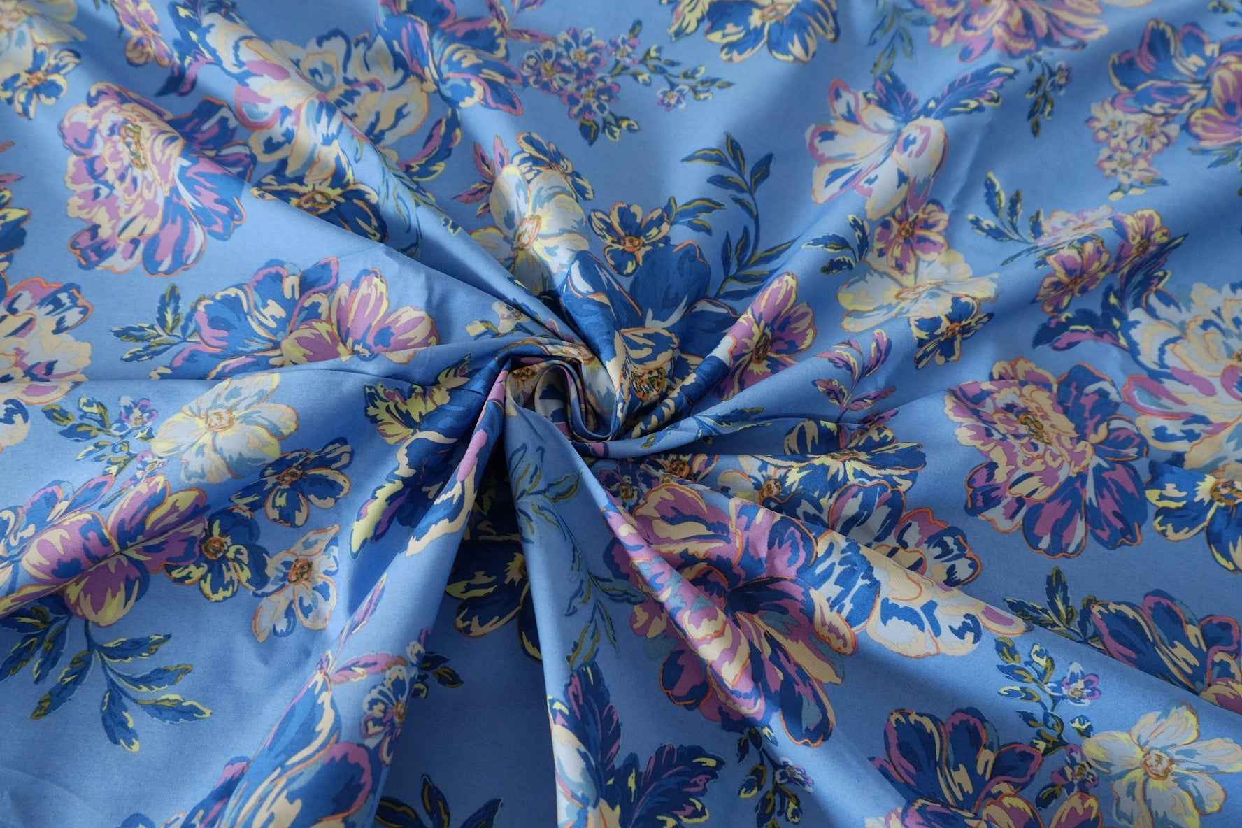Blue Floral Cotton Lawn Fabric – 3.3 yd