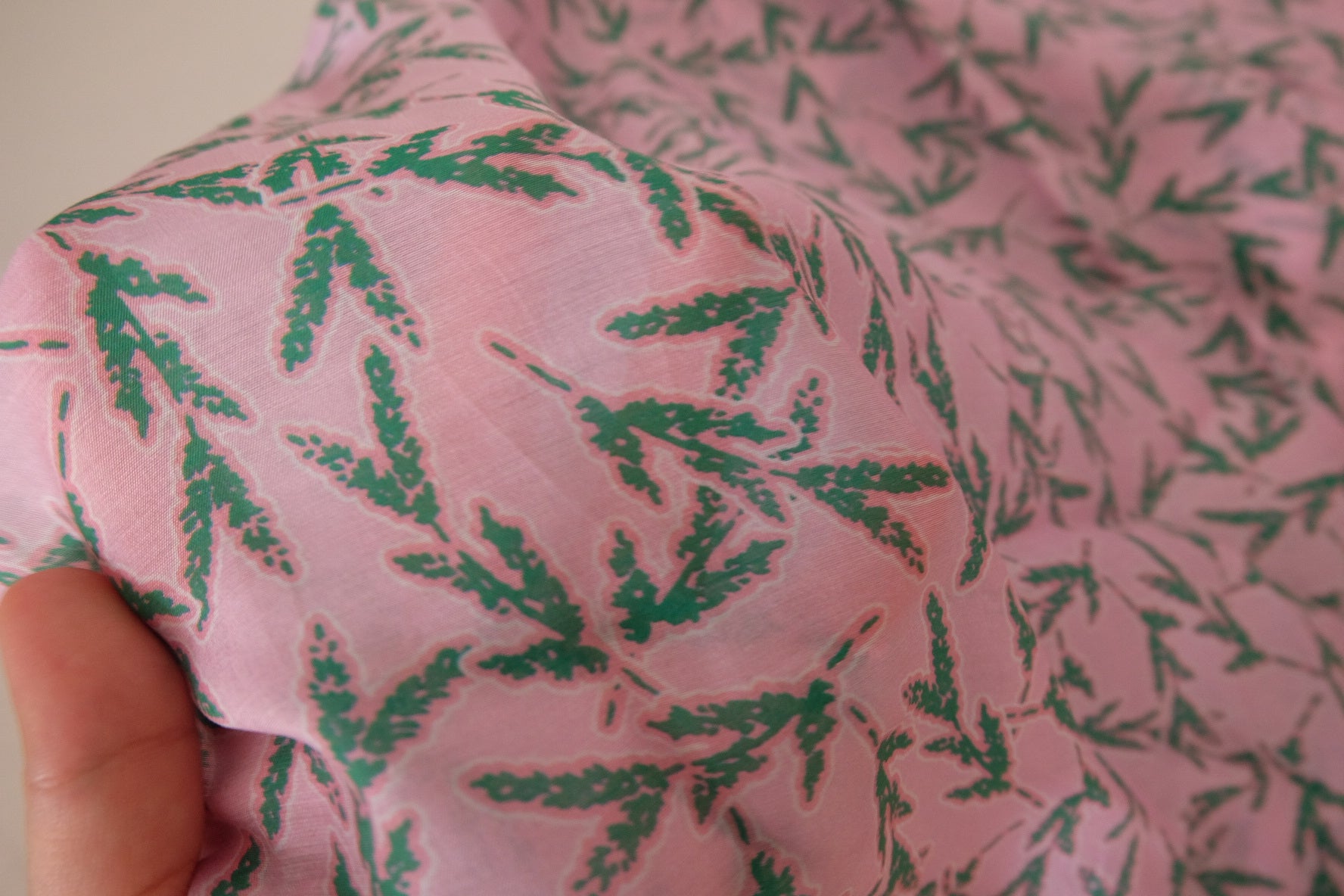 Pink Leaf Print Tencel Nylon Blend Fabric – 3.3 yd