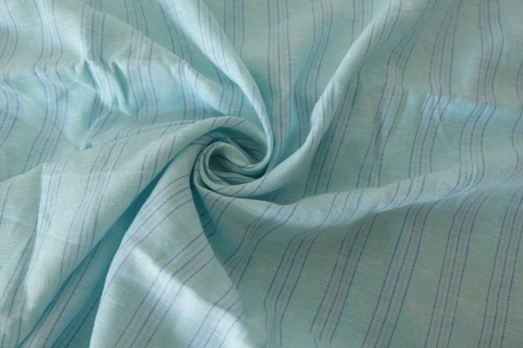 Aqua Striped Cotton Linen Fabric – 2.2 yd