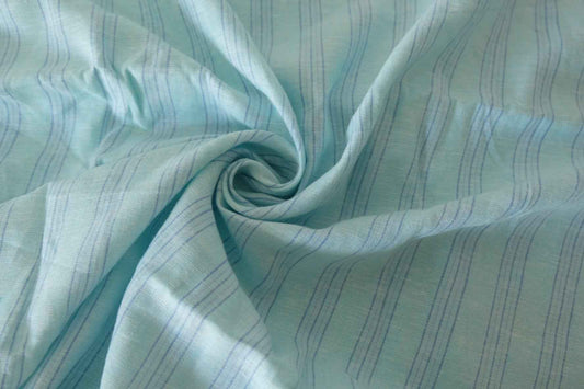 Aqua Striped Cotton Linen Fabric – 2.2 yd