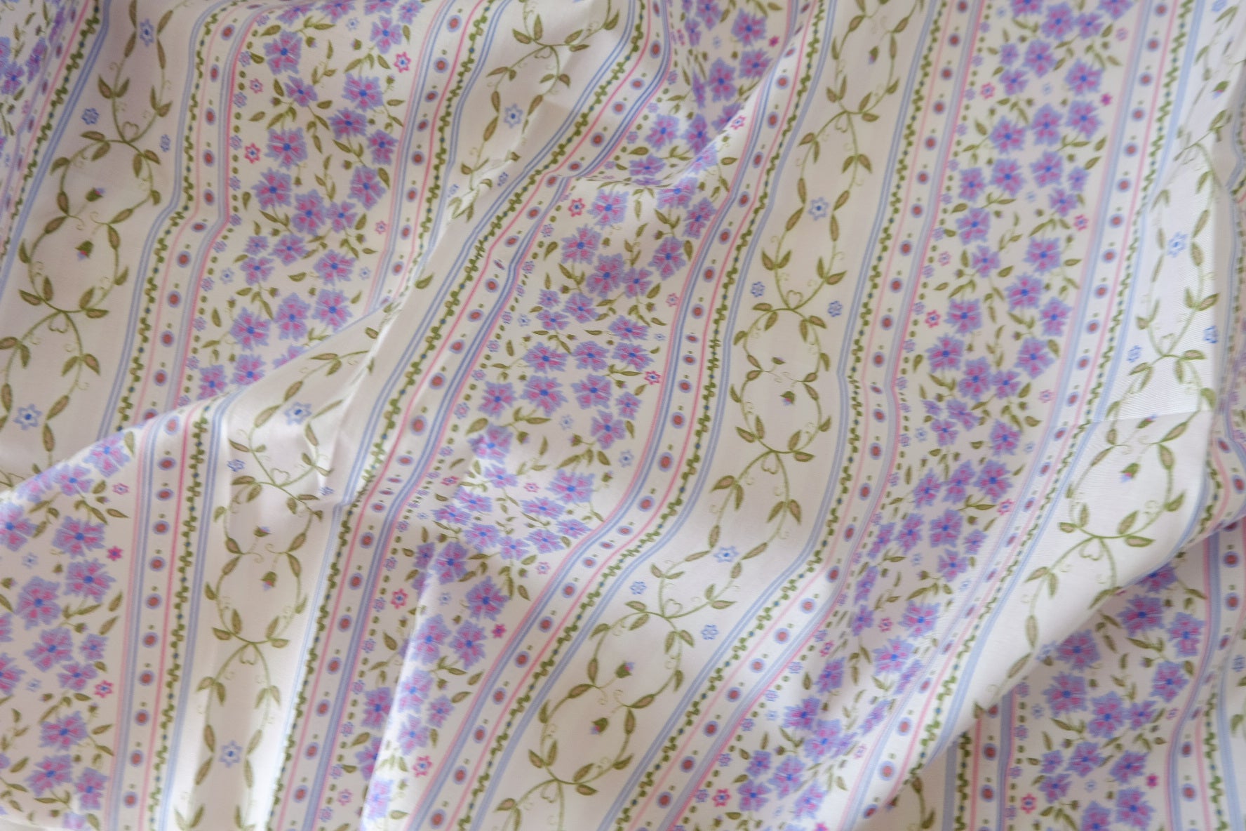 Vintage Stripe Floral Cotton Lawn Fabric - 1.75 yd
