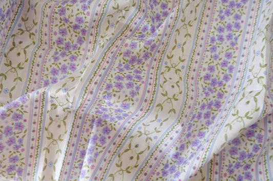 Vintage Stripe Floral Cotton Lawn Fabric - 1.75 yd