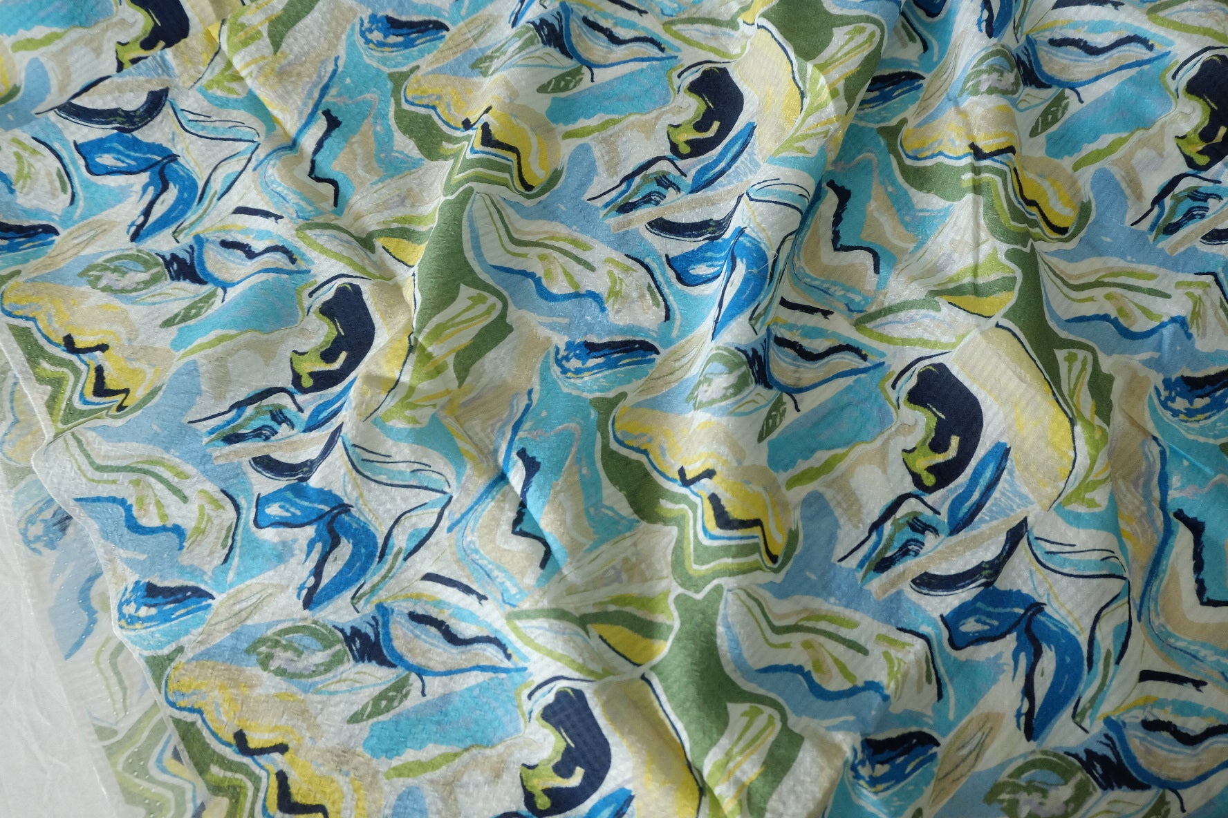 Blue Green Abstract Textured Tencel Ramie Fabric – 3.3 yd