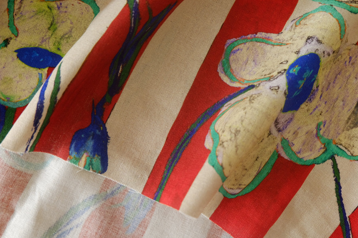 Red Stripe Painterly Floral Linen Cotton – 2.2 yd / 1.6 yd