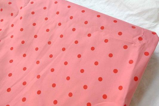Pink Polka Dot Cotton Poplin, Crisp High-Density Dress Fabric, 2.19 Yards
