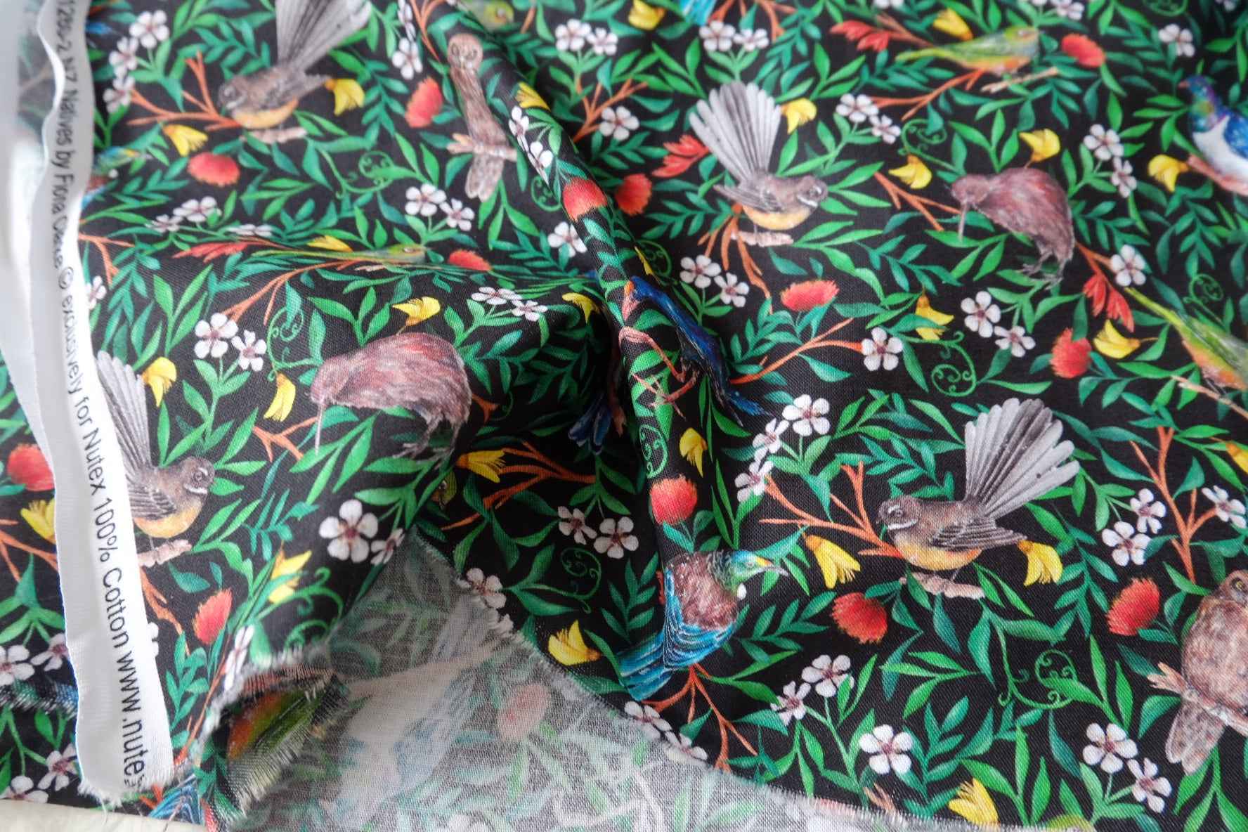 Tropical Bird Print Cotton Fabric — 2.19 yd Piece