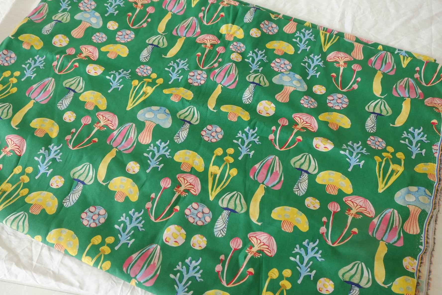 Woodland Mushroom Green Cotton Lawn Fabric, 1.64 Yards