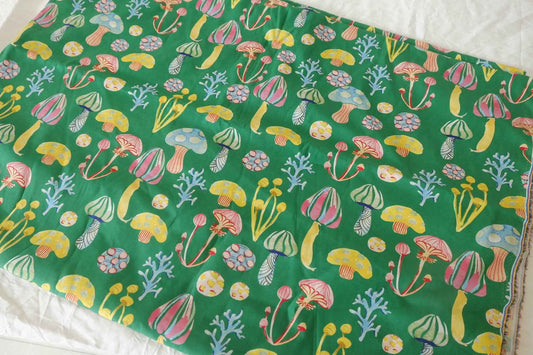Woodland Mushroom Green Cotton Lawn Fabric, 1.64 Yards