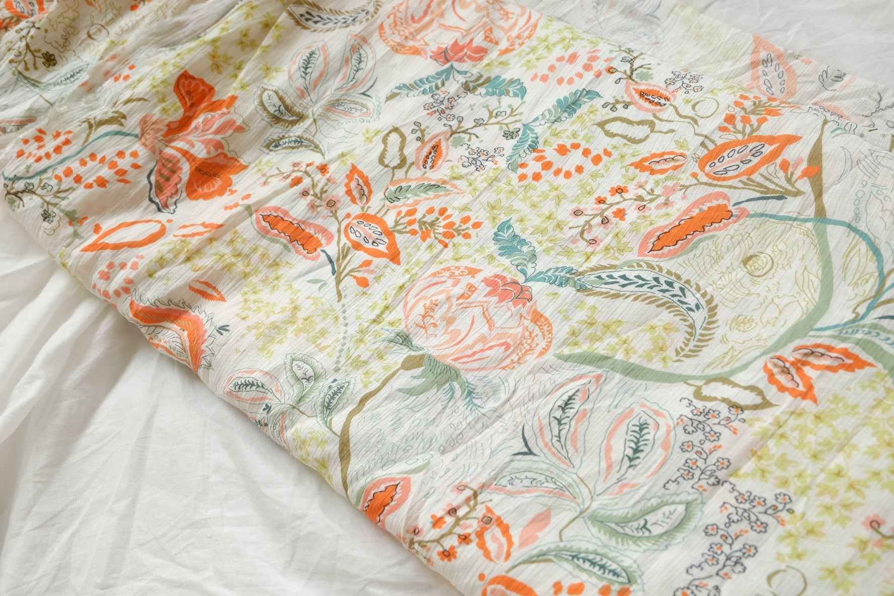 Textured Tencel Cotton Linen Floral Fabric, Airy Summer Dress Weight, 2.19 Yards